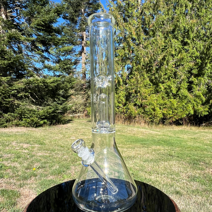 15" Double Perc with Halo Beaker Glass Pipe Mary Jane's Glass   