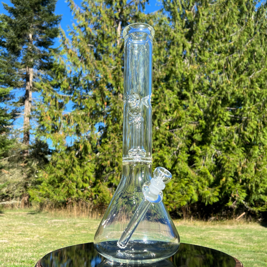 15" Double Perc with Halo Beaker Glass Pipe Mary Jane's Glass   