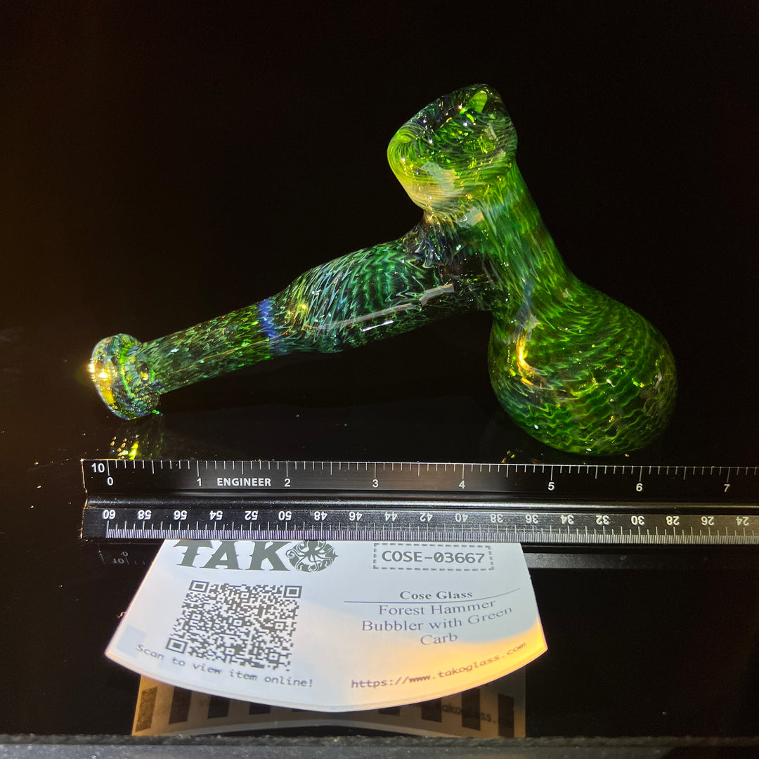 Forest Hammer Bubbler with Green Carb Glass Pipe Cose Glass   