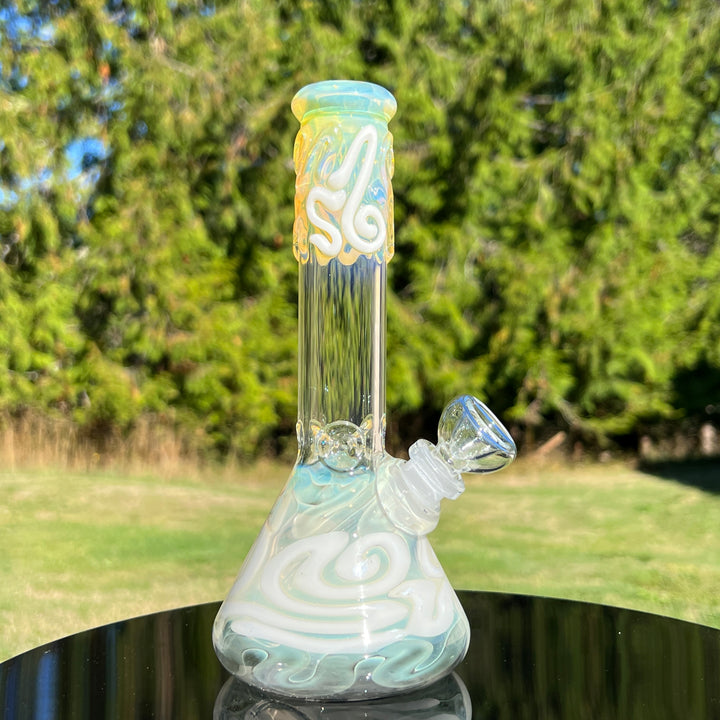 8" Fumed Color Squiggle Beaker Bong Glass Pipe Mary Jane's Glass   