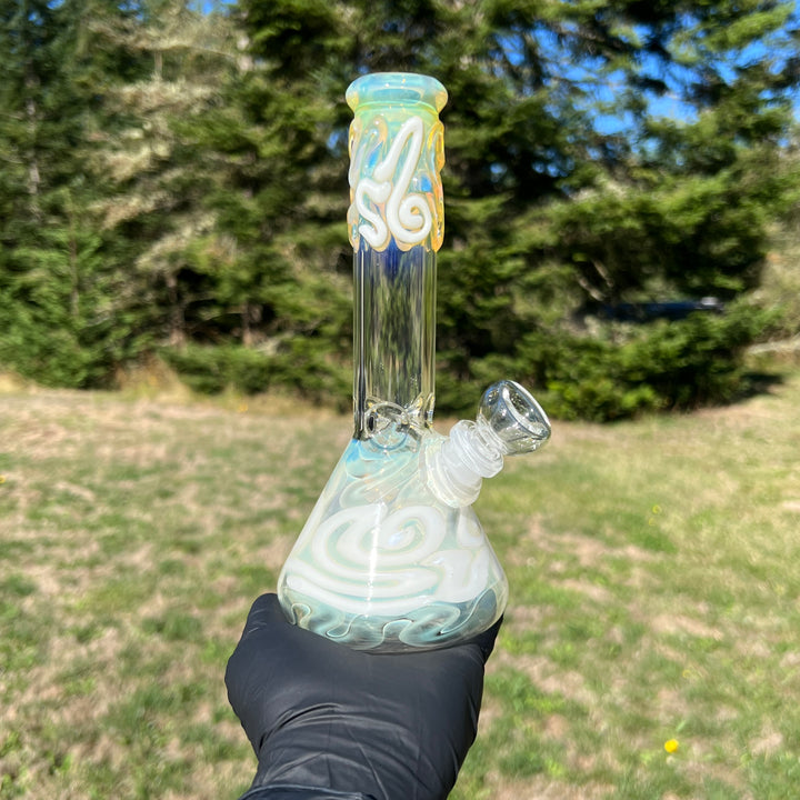 8" Fumed Color Squiggle Beaker Bong Glass Pipe Mary Jane's Glass   