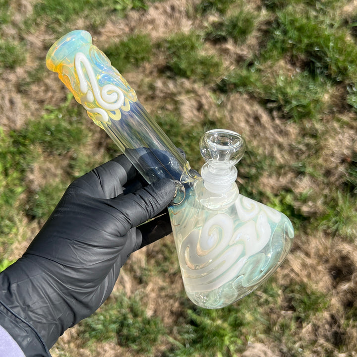 8" Fumed Color Squiggle Beaker Bong Glass Pipe Mary Jane's Glass   