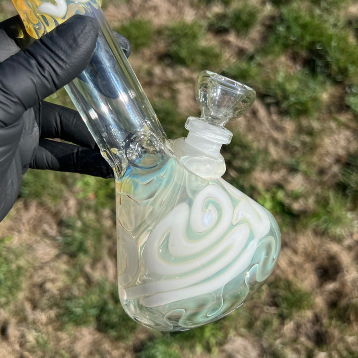 8" Fumed Color Squiggle Beaker Bong Glass Pipe Mary Jane's Glass   