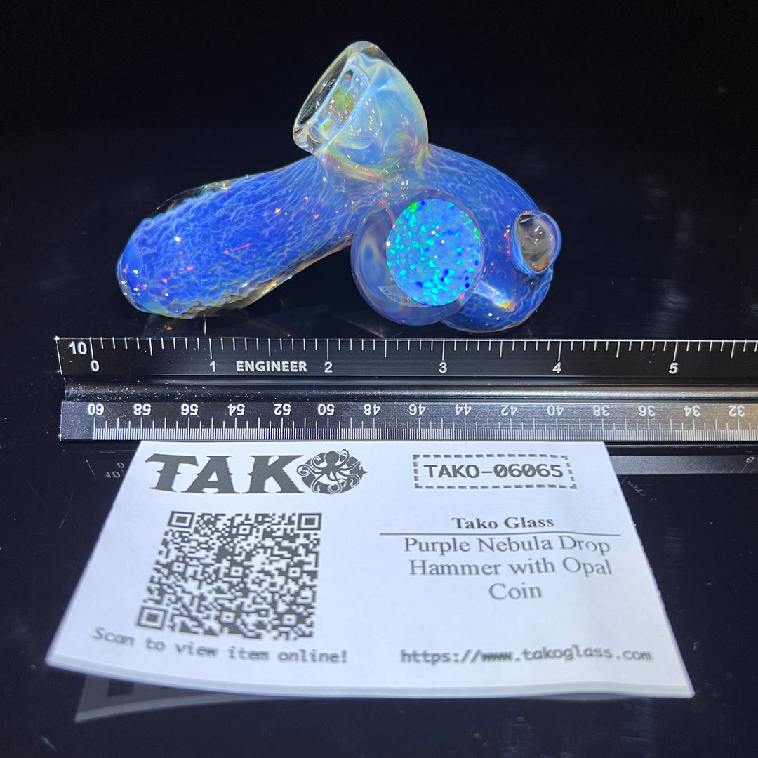 Purple Nebula Drop Hammer with Opal Coin Glass Pipe Tako Glass   