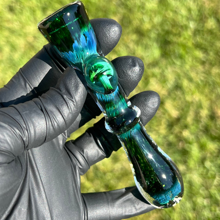 Experimental Green Magic Mushroom Chillum Glass Pipe Beezy Glass   