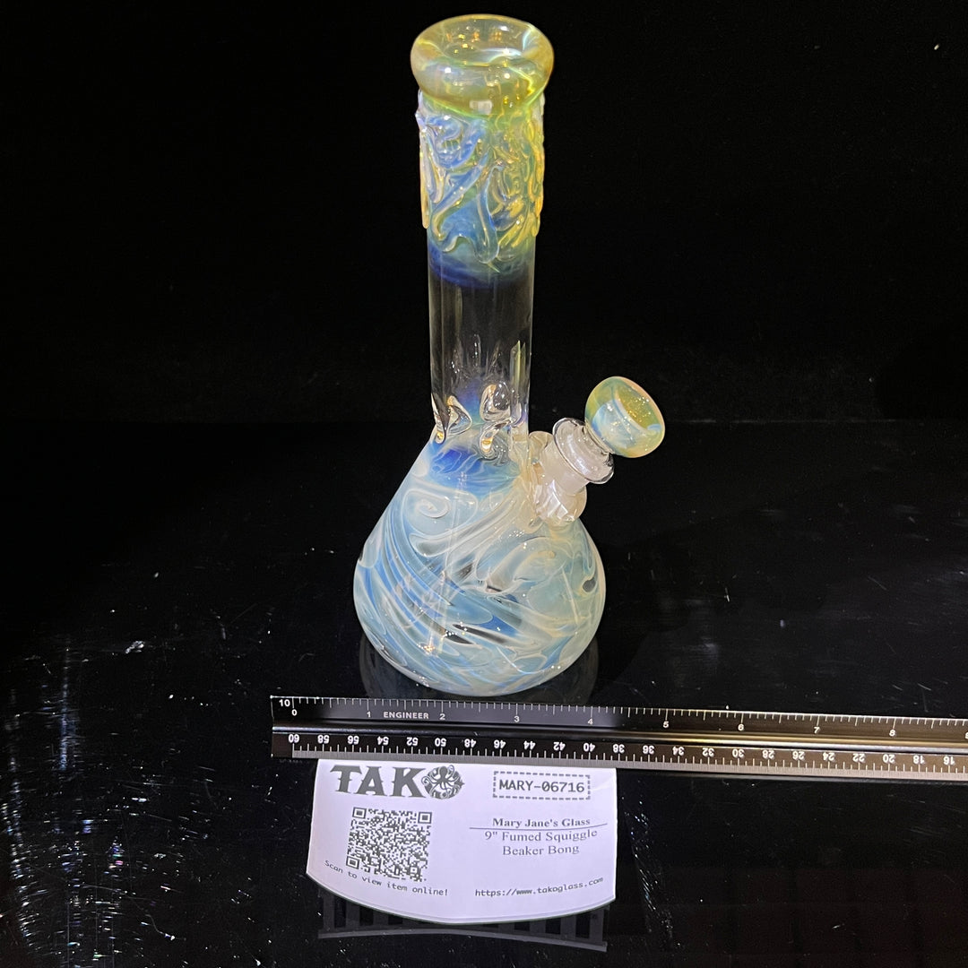 9" Fumed Squiggle Beaker Bong Glass Pipe Mary Jane's Glass   