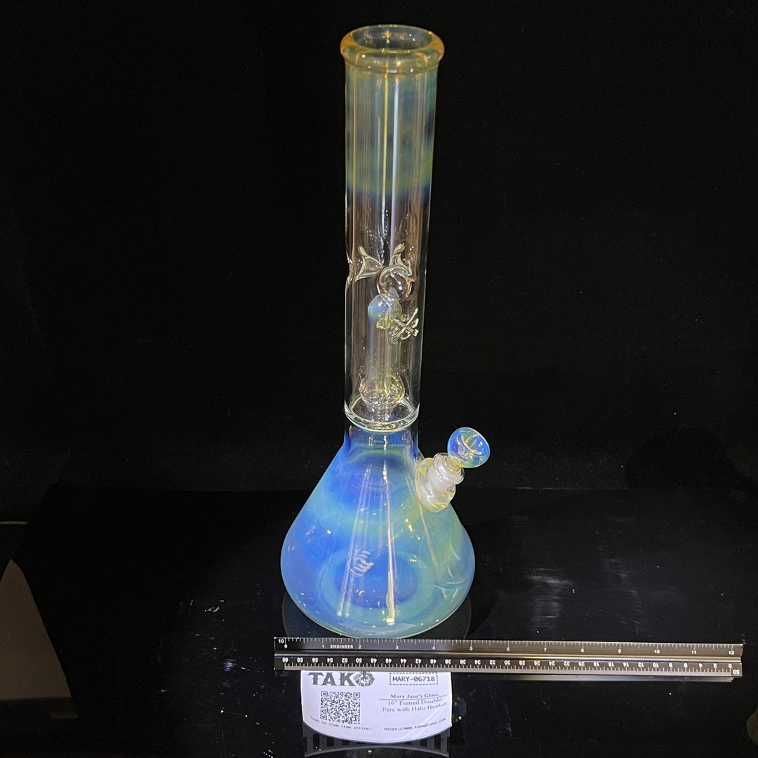 16" Fumed Double Perc with Halo Beaker Glass Pipe Mary Jane's Glass   