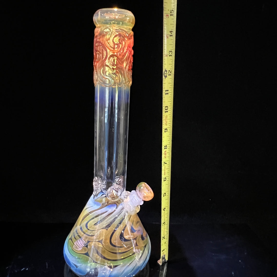 15" Gold Fumed Squiggle Beaker Bong Glass Pipe Mary Jane's Glass   