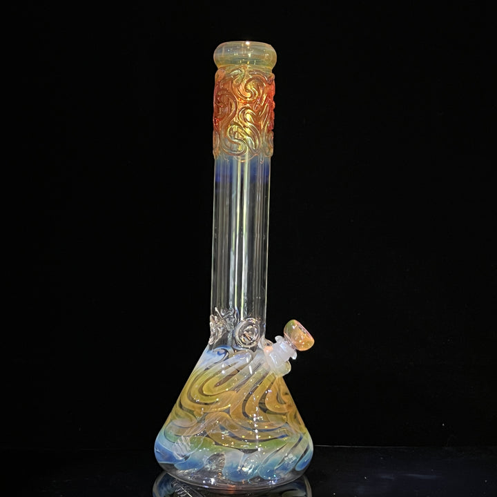 15" Gold Fumed Squiggle Beaker Bong Glass Pipe Mary Jane's Glass   