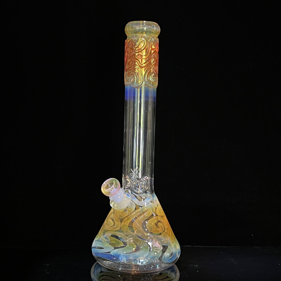 15" Gold Fumed Squiggle Beaker Bong Glass Pipe Mary Jane's Glass   