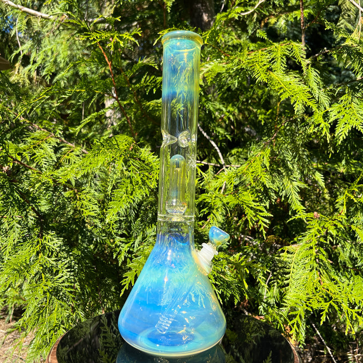 16" Fumed Double Perc with Halo Beaker Glass Pipe Mary Jane's Glass   