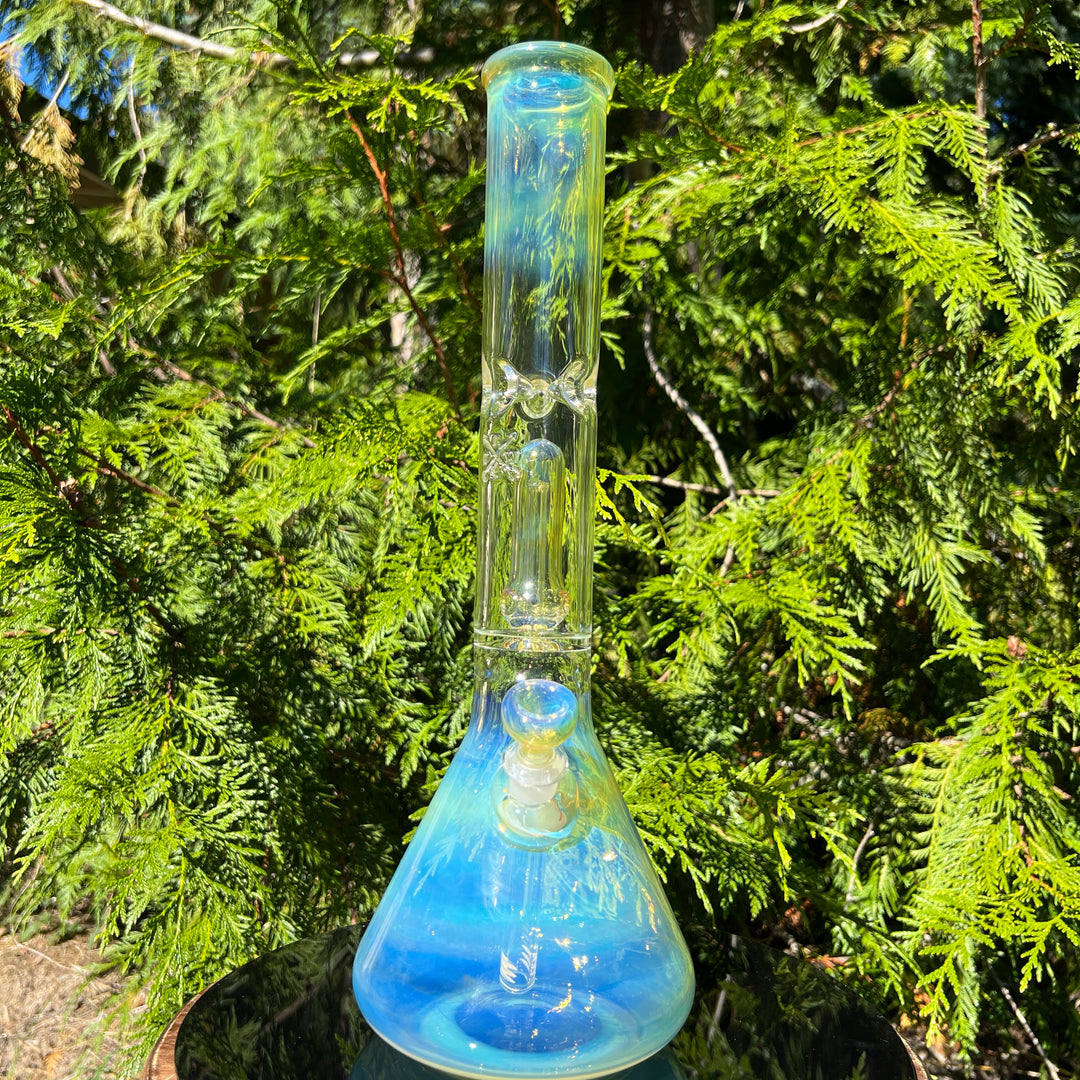 16" Fumed Double Perc with Halo Beaker Glass Pipe Mary Jane's Glass   