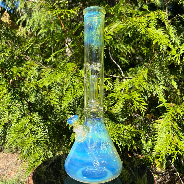 16" Fumed Double Perc with Halo Beaker Glass Pipe Mary Jane's Glass   