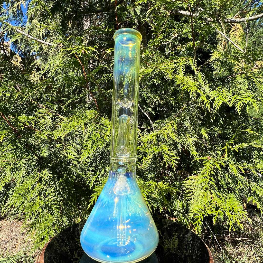 16" Fumed Double Perc with Halo Beaker Glass Pipe Mary Jane's Glass   