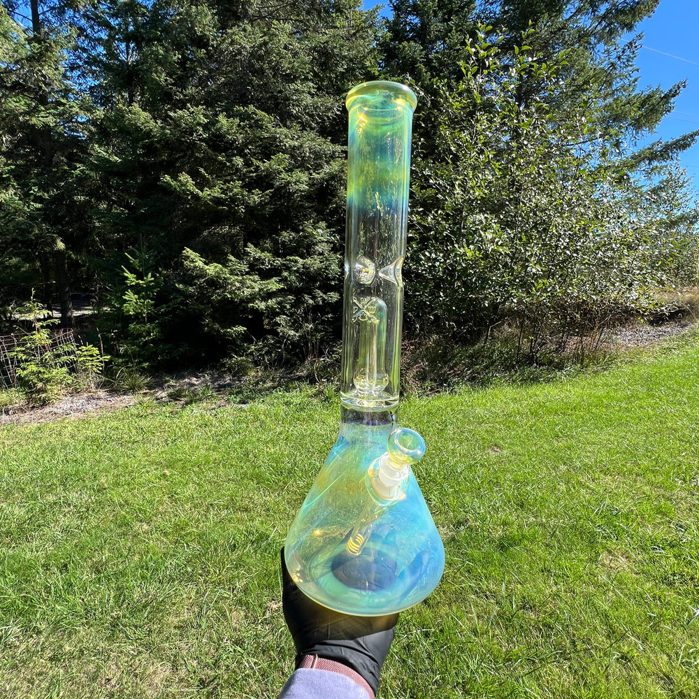 16" Fumed Double Perc with Halo Beaker Glass Pipe Mary Jane's Glass   