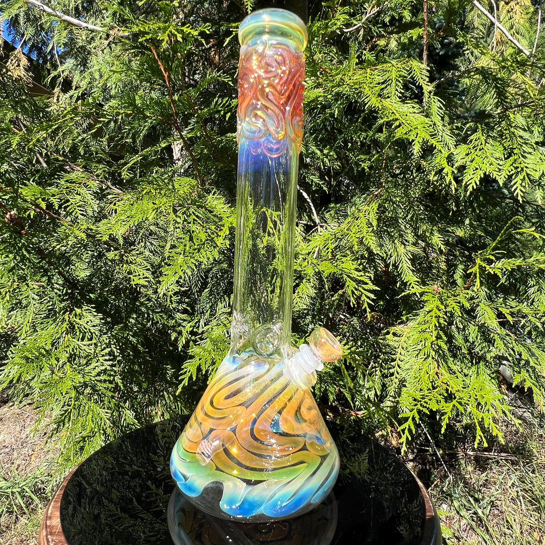 15" Gold Fumed Squiggle Beaker Bong Glass Pipe Mary Jane's Glass   