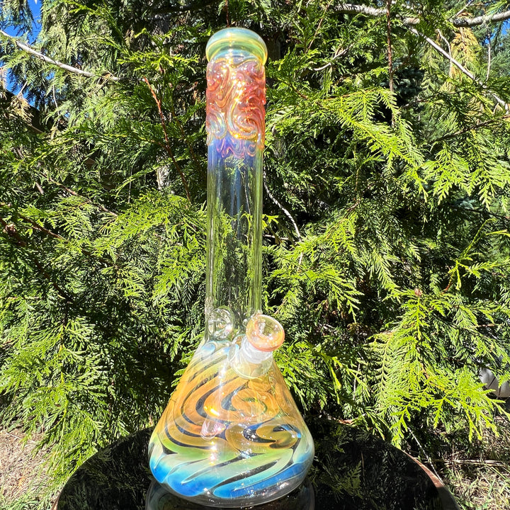 15" Gold Fumed Squiggle Beaker Bong Glass Pipe Mary Jane's Glass   