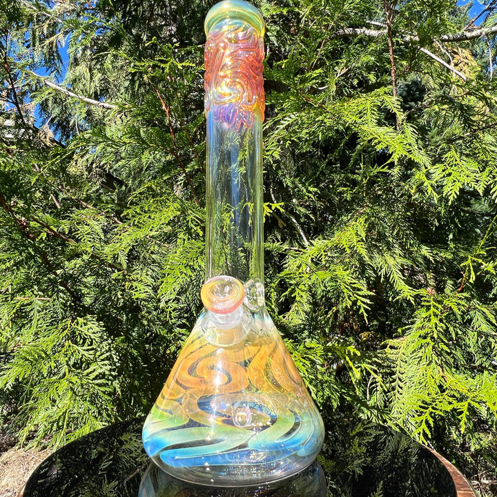 15" Gold Fumed Squiggle Beaker Bong Glass Pipe Mary Jane's Glass   