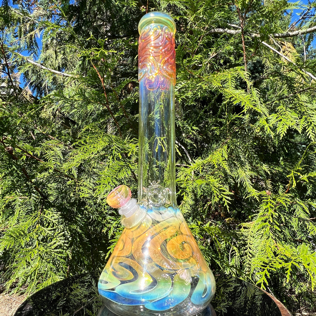 15" Gold Fumed Squiggle Beaker Bong Glass Pipe Mary Jane's Glass   