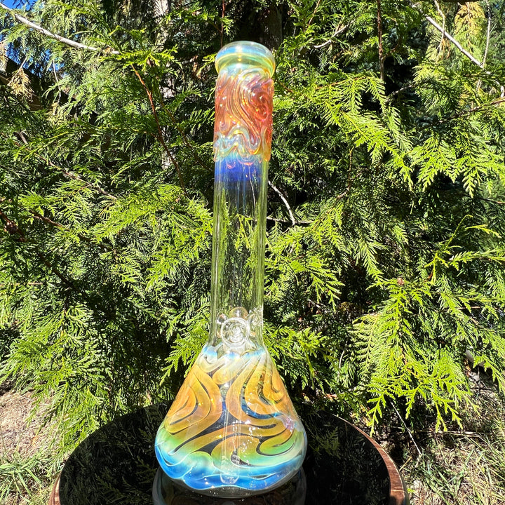 15" Gold Fumed Squiggle Beaker Bong Glass Pipe Mary Jane's Glass   