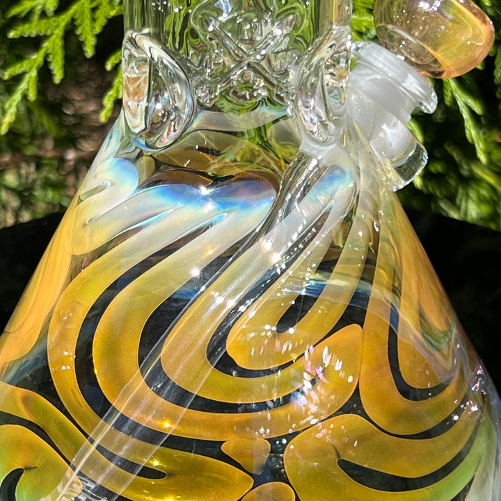 15" Gold Fumed Squiggle Beaker Bong Glass Pipe Mary Jane's Glass   