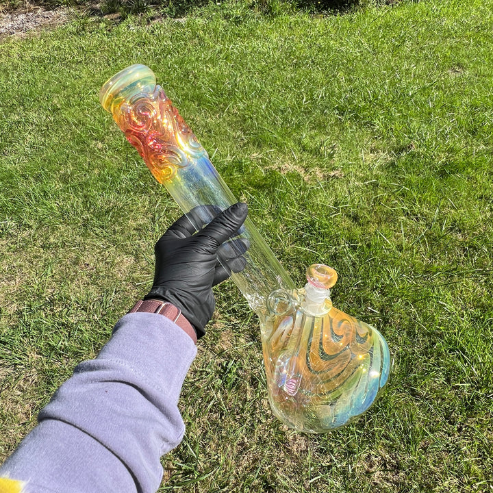 15" Gold Fumed Squiggle Beaker Bong Glass Pipe Mary Jane's Glass   