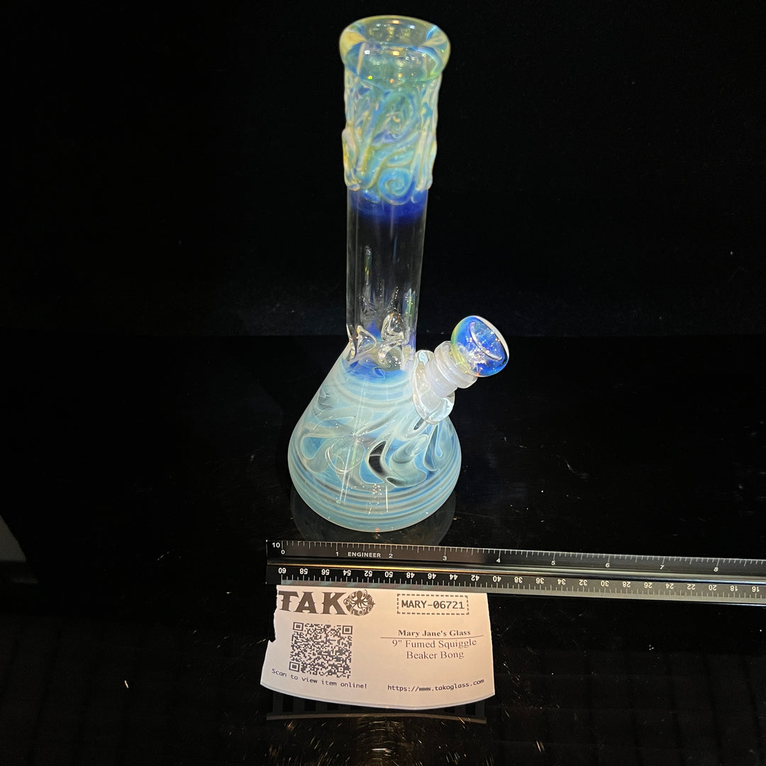 9" Fumed Squiggle Beaker Bong Glass Pipe Mary Jane's Glass   