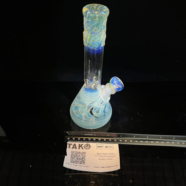 9" Fumed Squiggle Beaker Bong Glass Pipe Mary Jane's Glass   