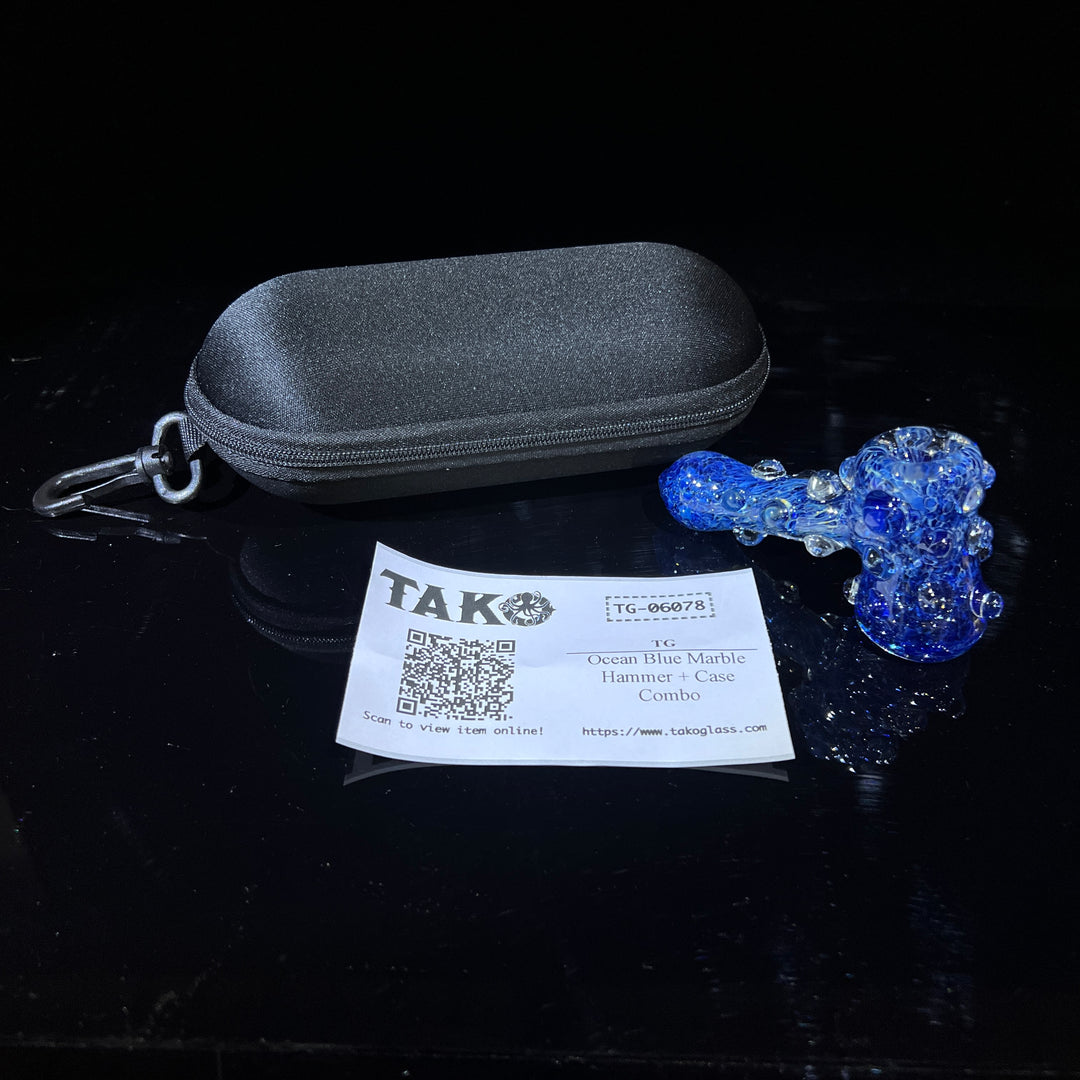 Ocean Blue Marble Hammer + Case Combo Glass Pipe TG   