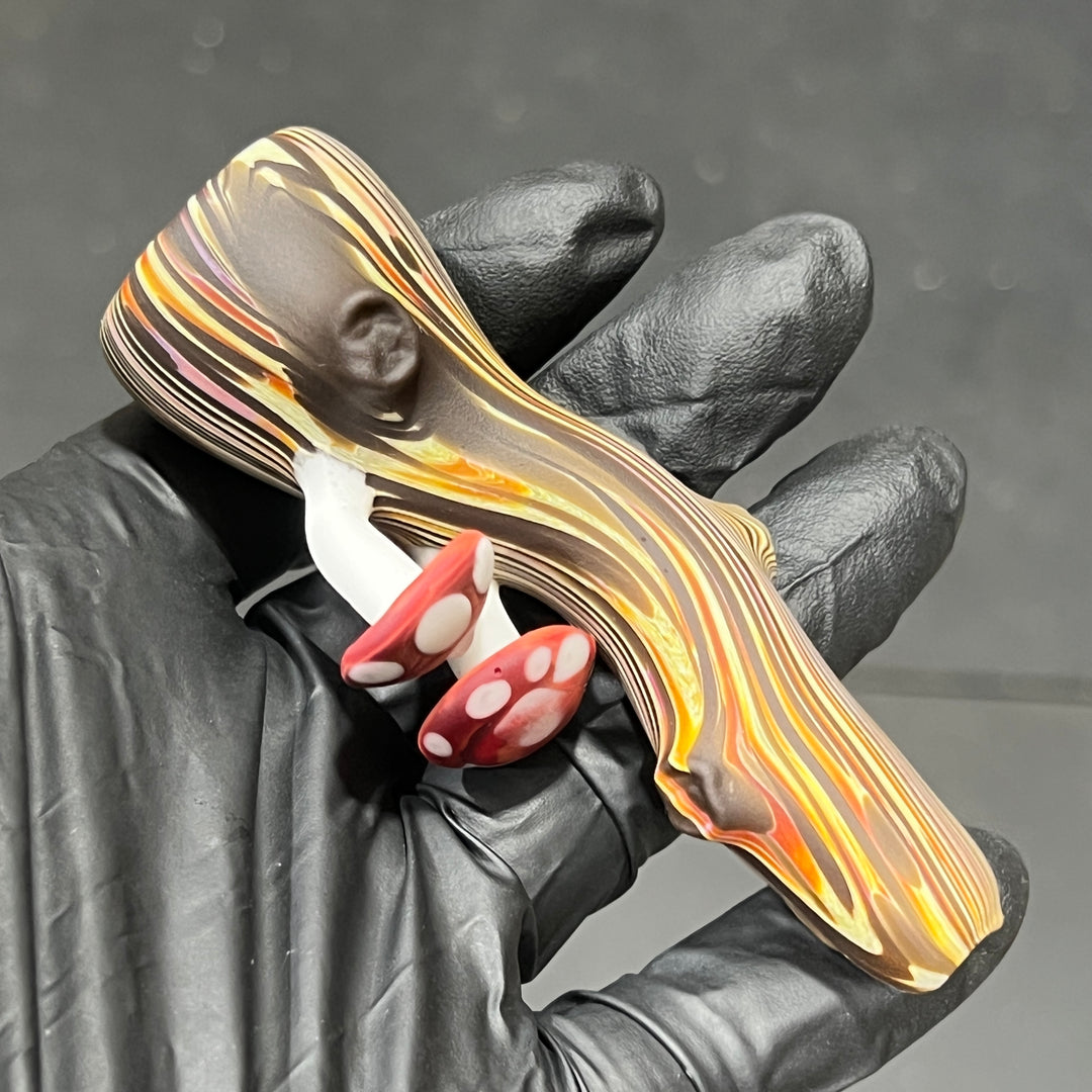 Wood Grain Mushroom Chillum Glass Pipe Wazoo Glass