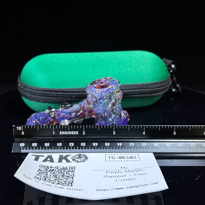 Purple Marble Hammer + Case Combo Glass Pipe TG   