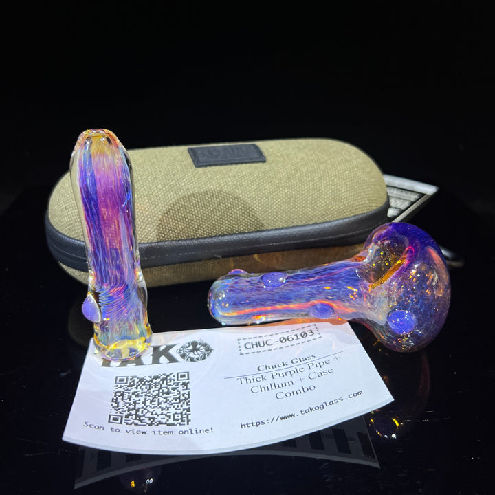 Thick Purple Pipe + Chillum + Case Combo Glass Pipe Chuck Glass   