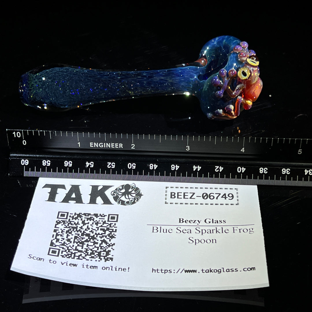 Blue Sea Sparkle Frog Spoon Glass Pipe Beezy Glass   