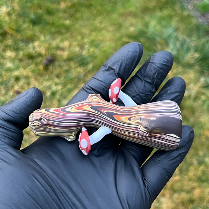 Wood Grain Mushroom Chillum Glass Pipe Wazoo Glass