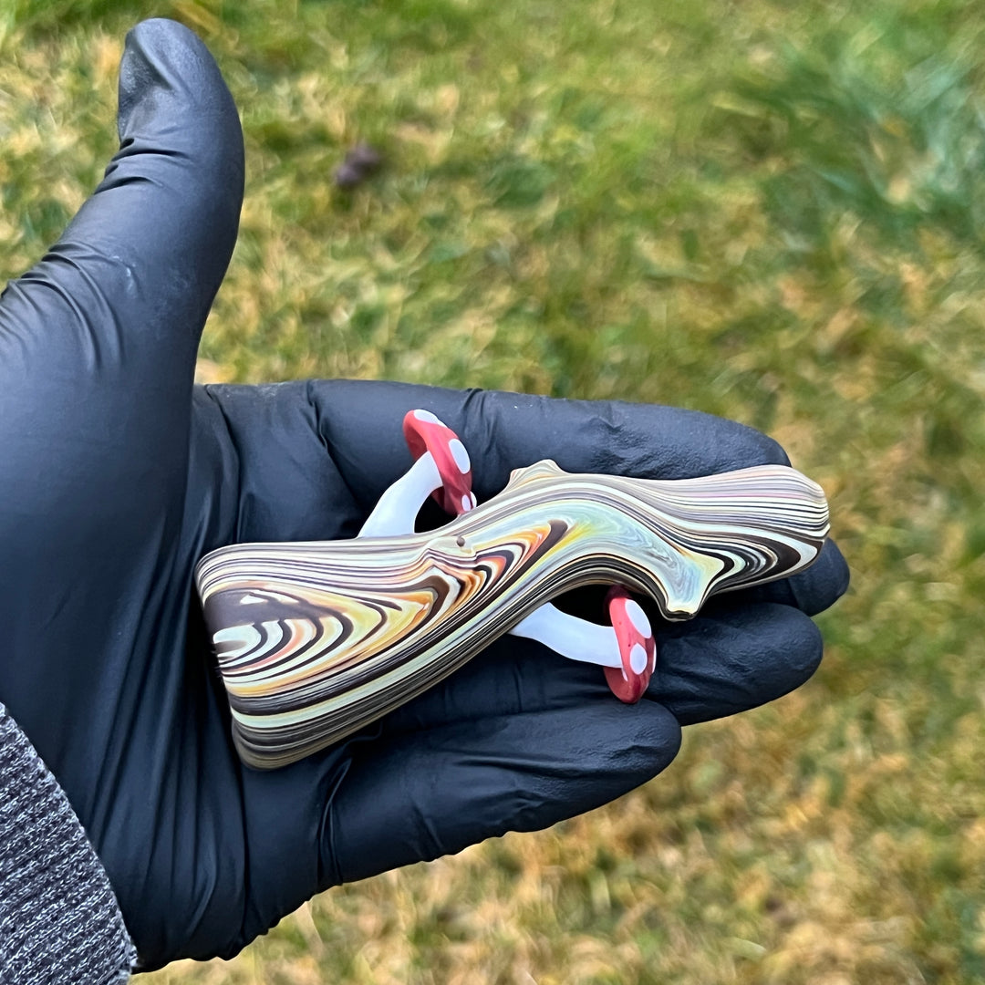 Wood Grain Mushroom Chillum Glass Pipe Wazoo Glass