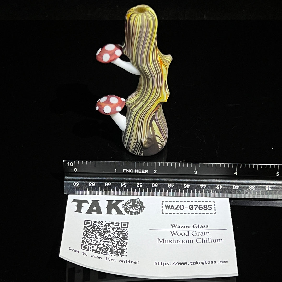 Wood Grain Mushroom Chillum Glass Pipe Wazoo Glass