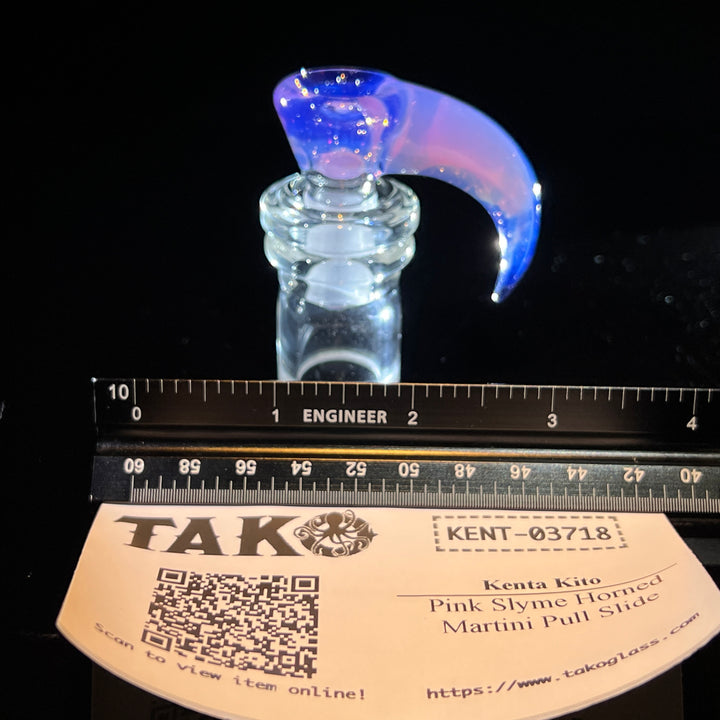 Pink Slyme Horned 4 Hole Pull Slide Glass Pipe Kenta Kito   