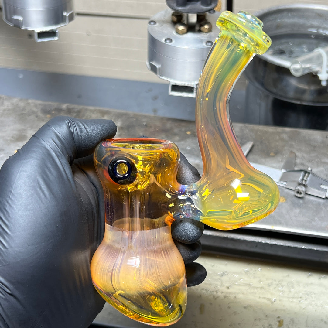 Gold Fume Bubbler with Black Carb Glass Pipe Cose Glass   