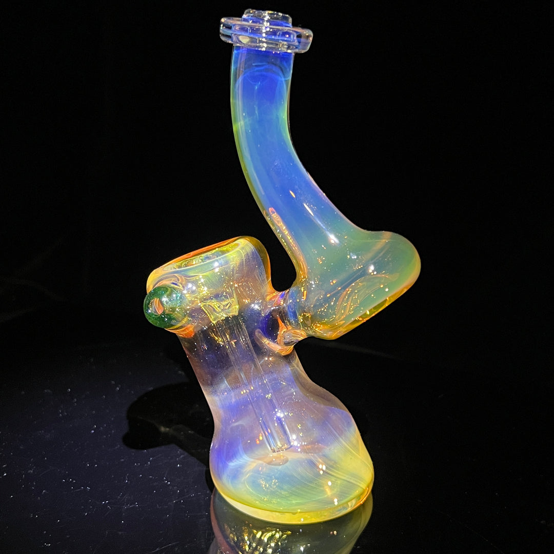 Silver Fume Bubbler with Sparkle Green Carb Glass Pipe Cose Glass   