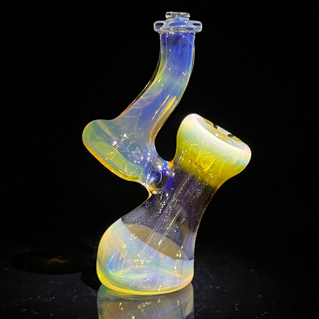 Silver Fume Bubbler with Sparkle Green Carb Glass Pipe Cose Glass   