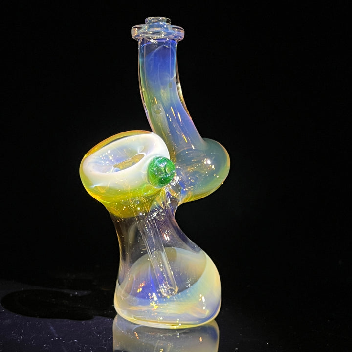 Silver Fume Bubbler with Sparkle Green Carb Glass Pipe Cose Glass   