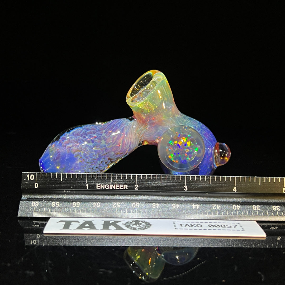 Purple Nebula Drop Hammer with Black Opal Coin Glass Pipe Tako Glass   