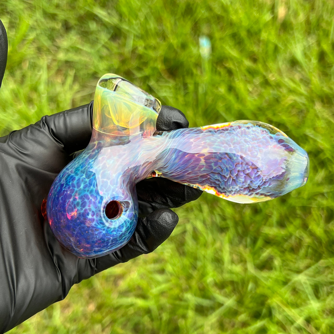 Purple Nebula Drop Hammer with Black Opal Coin Glass Pipe Tako Glass   