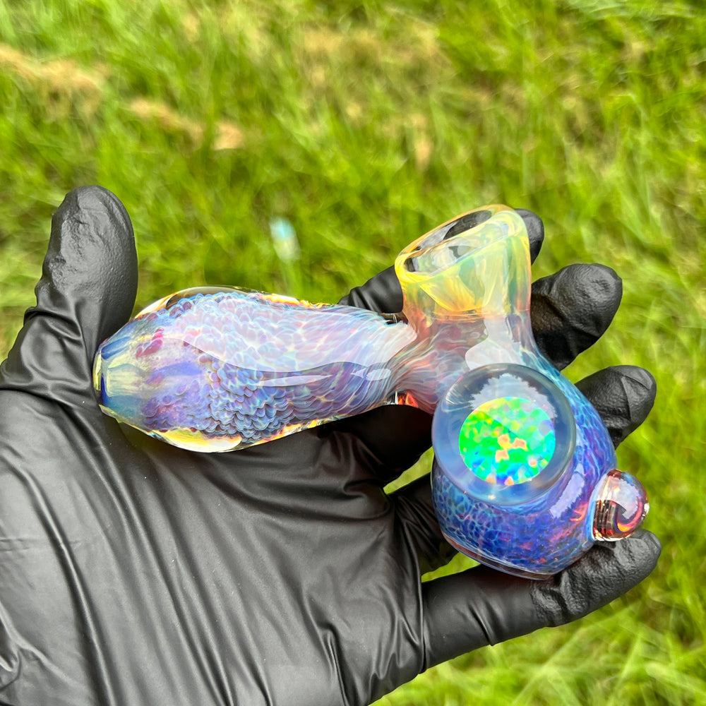 Purple Nebula Drop Hammer with Black Opal Coin Glass Pipe Tako Glass   