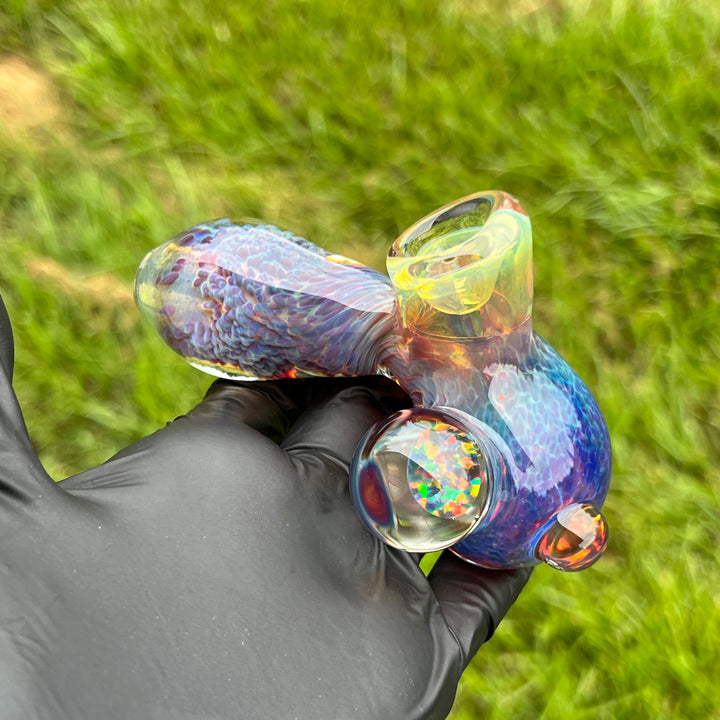 Purple Nebula Drop Hammer with Black Opal Coin Glass Pipe Tako Glass   