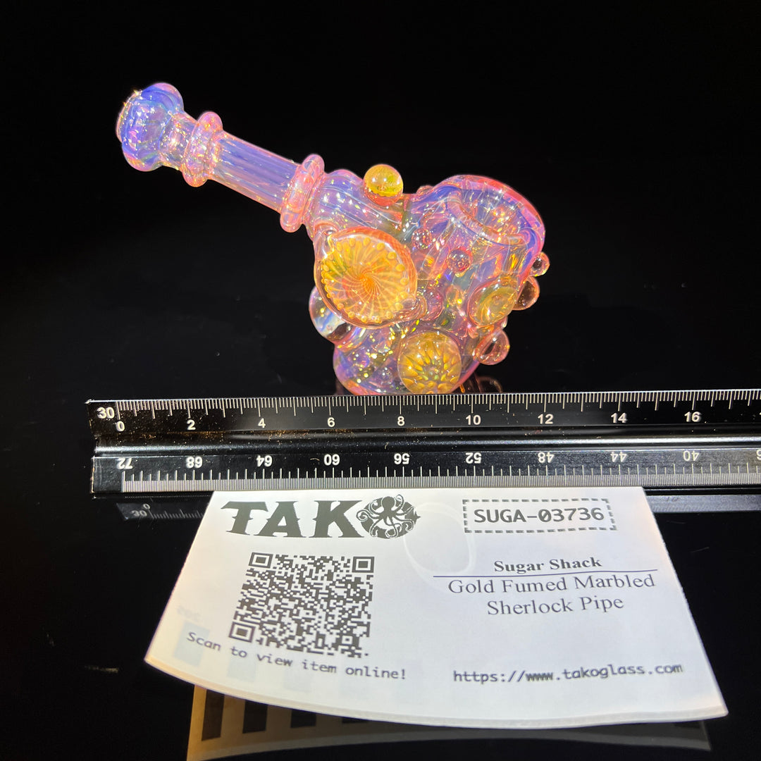 Gold Fumed Marbled Sherlock Pipe Glass Pipe Sugar Shack   