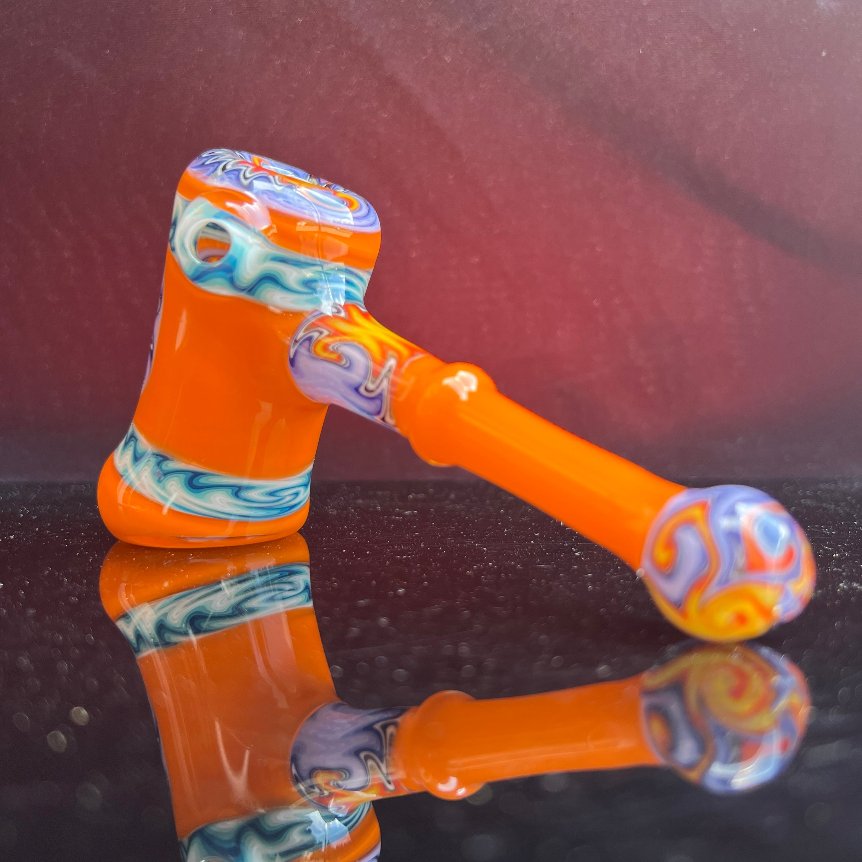 Line Work Unique Wig Wag Hammer Glass Pipe (Yellow - Orange - Blue - Green - Black - Red) selling - Galaxy Black Sparkle