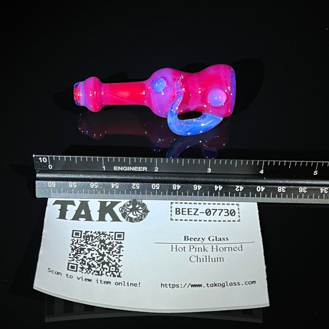 Hot Pink Horned Chillum Glass Pipe Beezy Glass