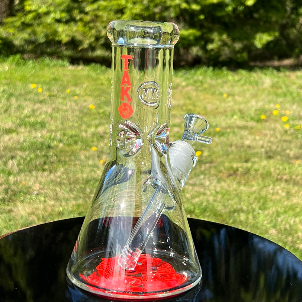 9 mm TAKO Label Beaker Bong Red-8" Glass Pipe TG   