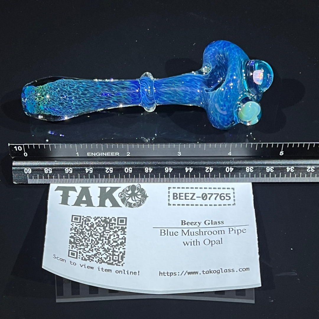 Blue Mushroom Pipe with Opal Glass Pipe Beezy Glass